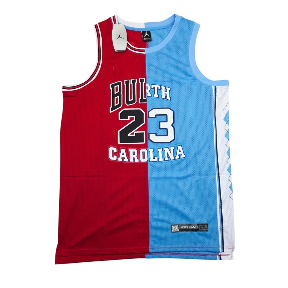 Vintage 2001 Jordan Brand Split Jersey Bulls Carolina 23 XXL Red Blue NWT